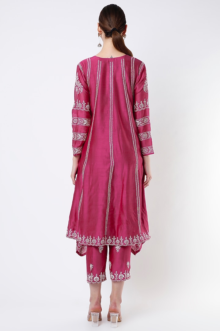 Deep Pink Embroidered Short Party Wear Anarkali Set by Vritti by Shweta Agarwal at Pernia's Pop Up Shop