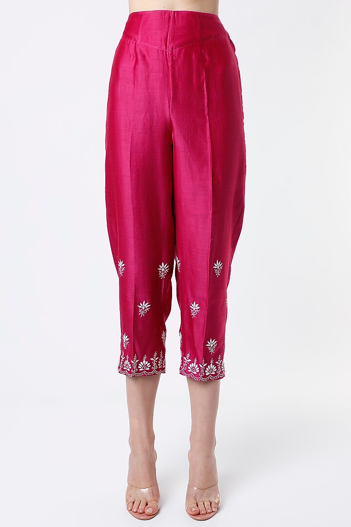 Deep Pink Embroidered Short Party Wear Anarkali Set by Vritti by Shweta Agarwal at Pernia's Pop Up Shop