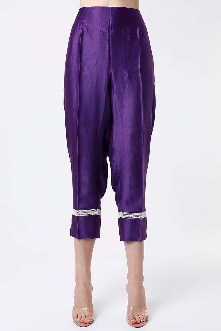 Dark Plum Purple Embroidered Straight Kurta Set by Vritti by Shweta Agarwal at Pernia's Pop Up Shop