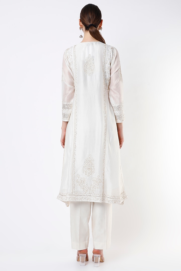White Embroidered A-Line Kurta Set by Vritti by Shweta Agarwal at Pernia's Pop Up Shop