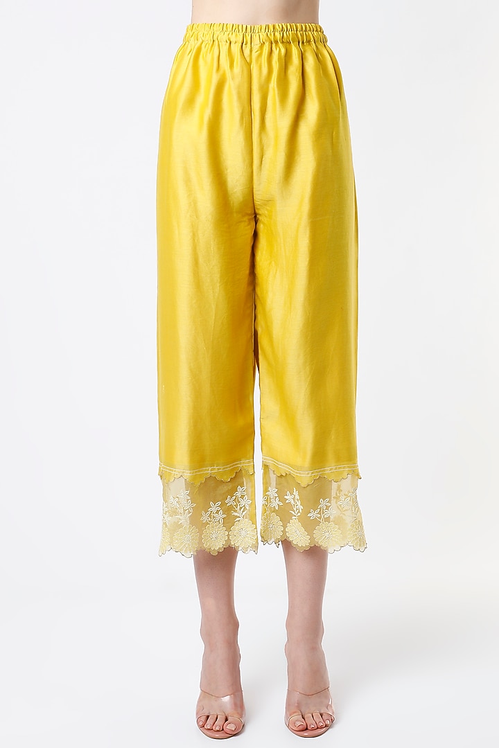 Cadmium Yellow Emroidered Straight Kurta Set by Vritti by Shweta Agarwal at Pernia's Pop Up Shop