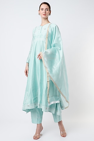 Powder Blue Embroidered Anarkali Set by Vritti by Shweta Agarwal