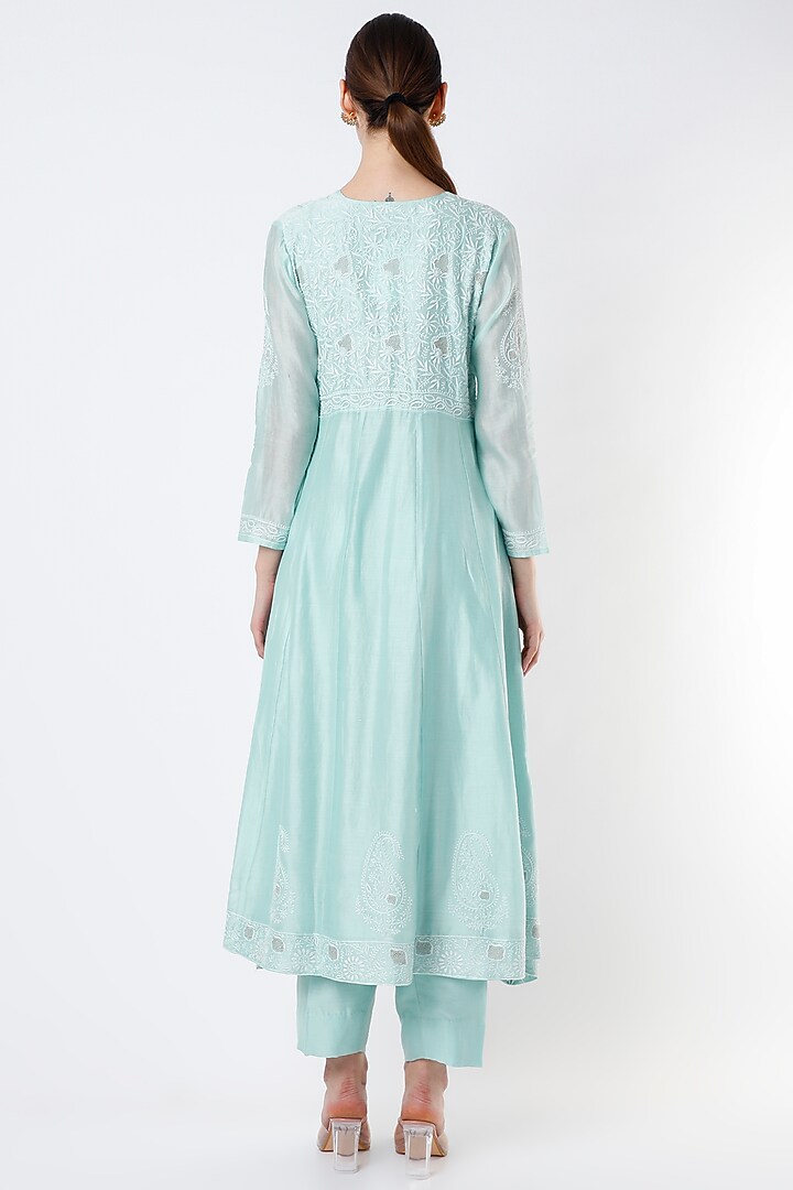 Powder Blue Embroidered Party Wear Anarkali Set by Vritti by Shweta Agarwal at Pernia's Pop Up Shop
