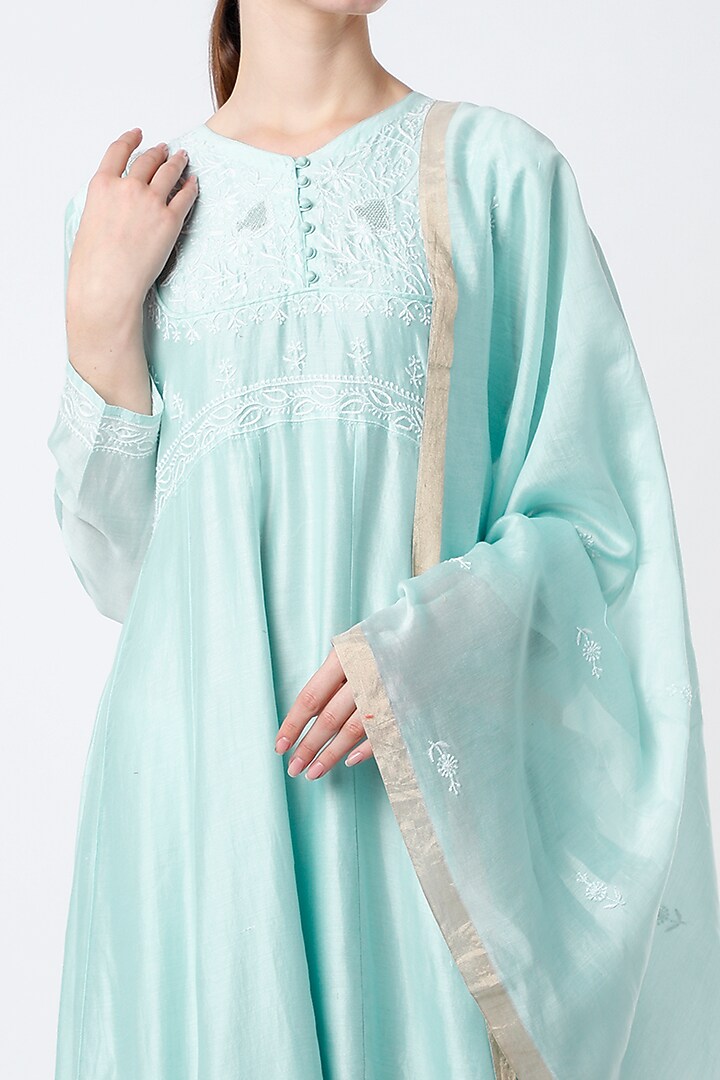 Powder Blue Embroidered Party Wear Anarkali Set by Vritti by Shweta Agarwal at Pernia's Pop Up Shop