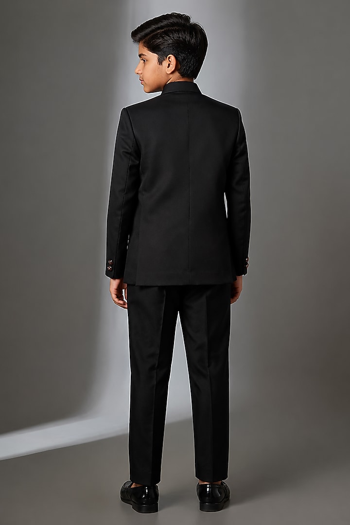 Black Linen Silk Hand Work Jodhpuri Bandhgala Set For Boys by Nero by Shaifali & Satya Kids at Pernia's Pop Up Shop