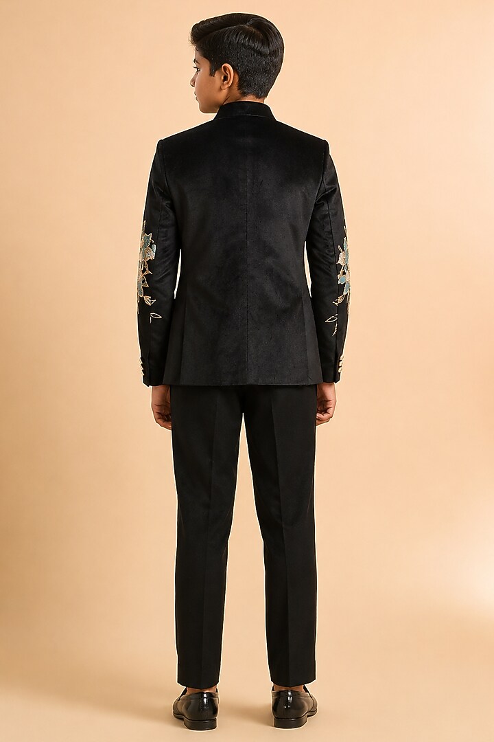 Black Swed Hand Work Jodhpuri Bandhgala Set For Boys by Nero by Shaifali & Satya Kids at Pernia's Pop Up Shop