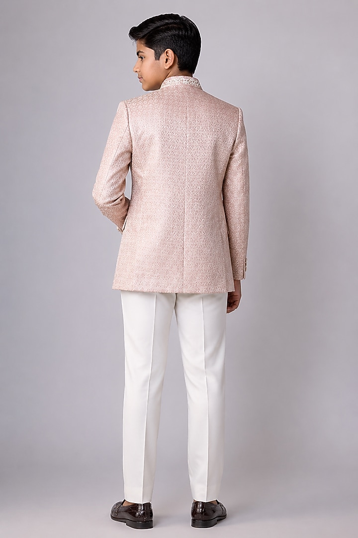 Light Pink Silk Printed Jodhpuri Bandhgala Set For Boys by Nero by Shaifali & Satya Kids at Pernia's Pop Up Shop