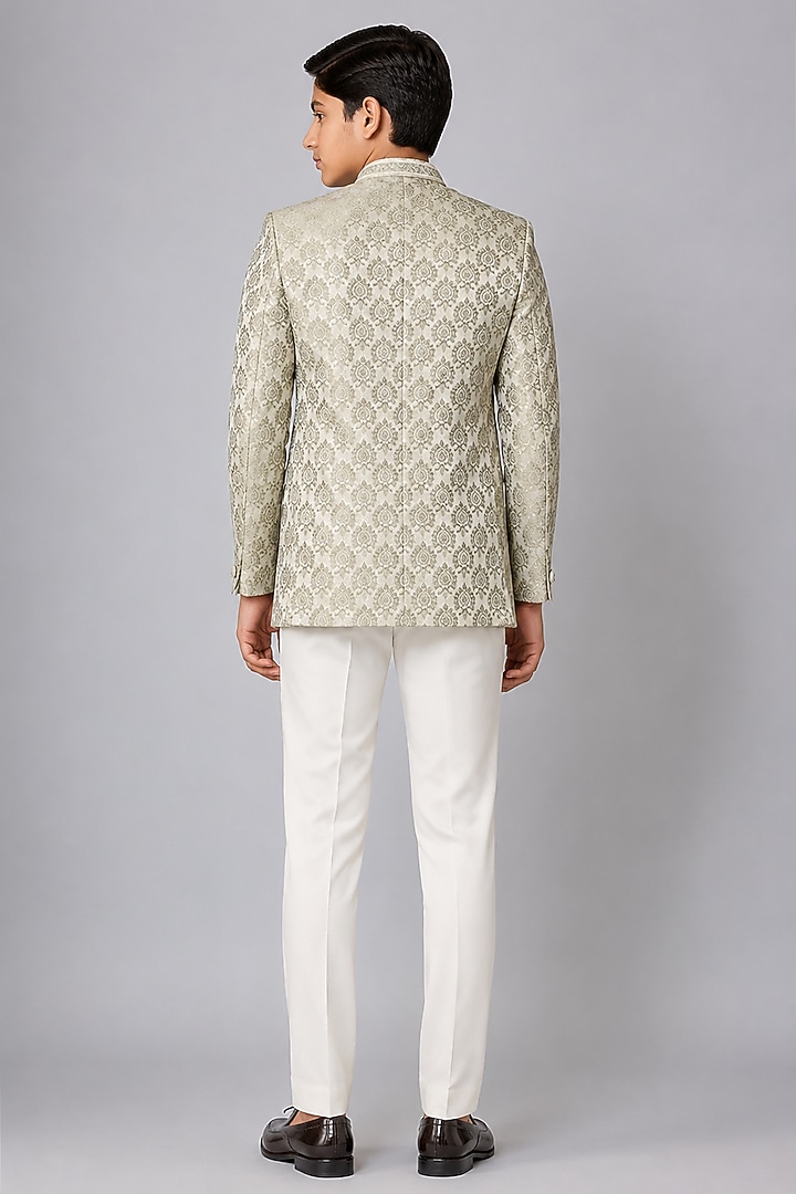 Mint Green Silk Printed Jodhpuri Bandhgala Set For Boys by Nero by Shaifali & Satya Kids at Pernia's Pop Up Shop