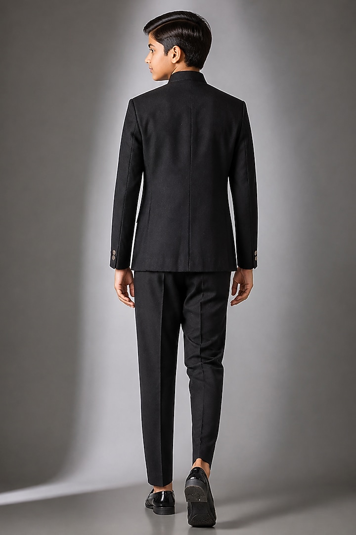 Black Silk Hand Work Jodhpuri Bandhgala Set For Boys by Nero by Shaifali & Satya Kids at Pernia's Pop Up Shop