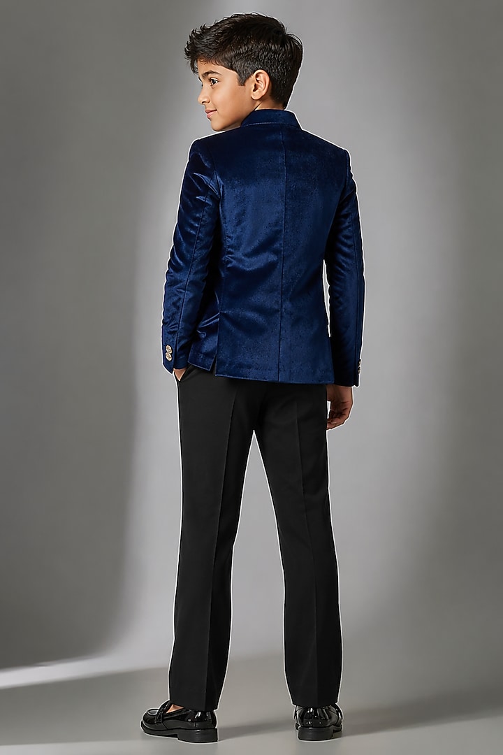 Royal Blue Swed Hand Work Jodhpuri Bandhgala Set For Boys by Nero by Shaifali & Satya Kids at Pernia's Pop Up Shop