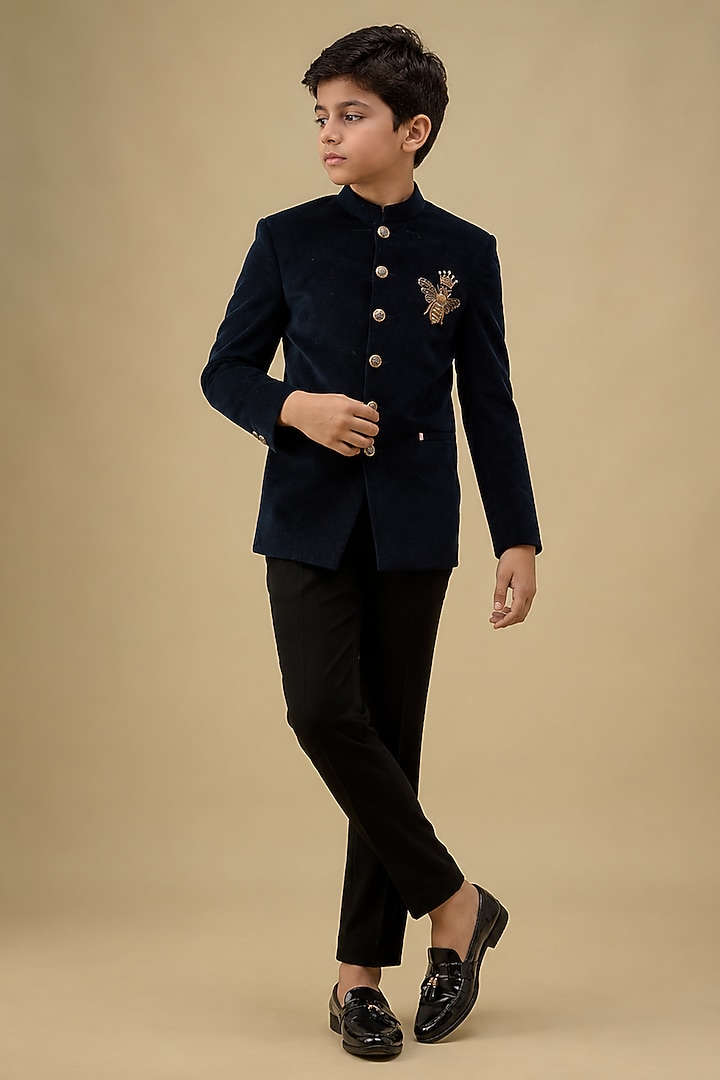 Black Swed Hand Work Jodhpuri Bandhgala Set For Boys by Nero by Shaifali & Satya Kids at Pernia's Pop Up Shop