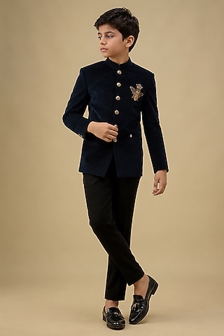 Black Swed Hand Work Jodhpuri Bandhgala Set For Boys by Nero by Shaifali & Satya Kids