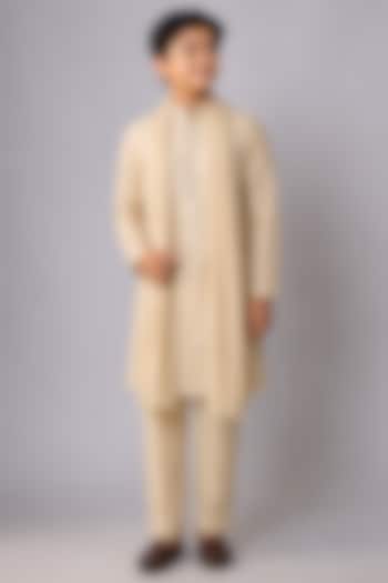 Cream Silk Mirror Work Kurta Set For Boys by Nero by Shaifali & Satya Kids at Pernia's Pop Up Shop