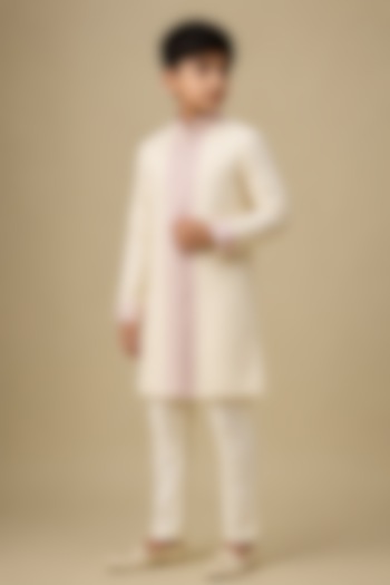 Ivory Silk Mirror Work Kurta Set For Boys by Nero by Shaifali & Satya Kids at Pernia's Pop Up Shop
