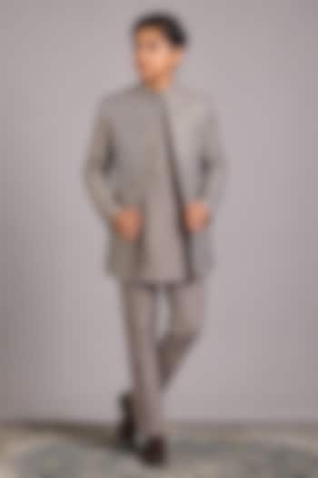 Grey Lucknowi Hand Work Indowestern Set For Boys by Nero by Shaifali & Satya Kids at Pernia's Pop Up Shop