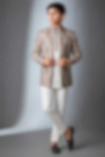 Ivory Silk Thread Work Indowestern Set For Boys by Nero by Shaifali & Satya Kids at Pernia's Pop Up Shop