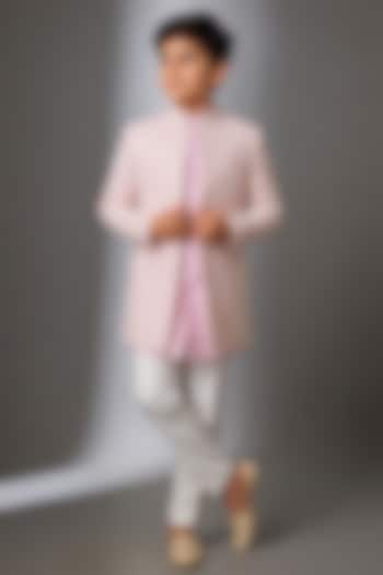 Light Pink Lucknowi Thread Work Indowestern Set For Boys by Nero by Shaifali & Satya Kids at Pernia's Pop Up Shop