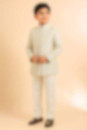 Ivory Silk Mirror Work Indowestern Set For Boys by Nero by Shaifali & Satya Kids at Pernia's Pop Up Shop