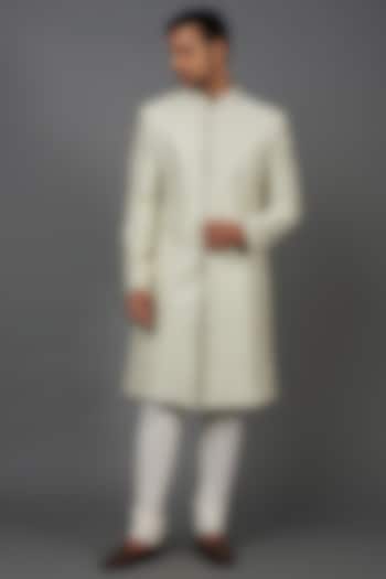 Mint Green Pure Silk Embroidered Wedding Sherwani Set by Nero by Shaifali & Satya at Pernia's Pop Up Shop