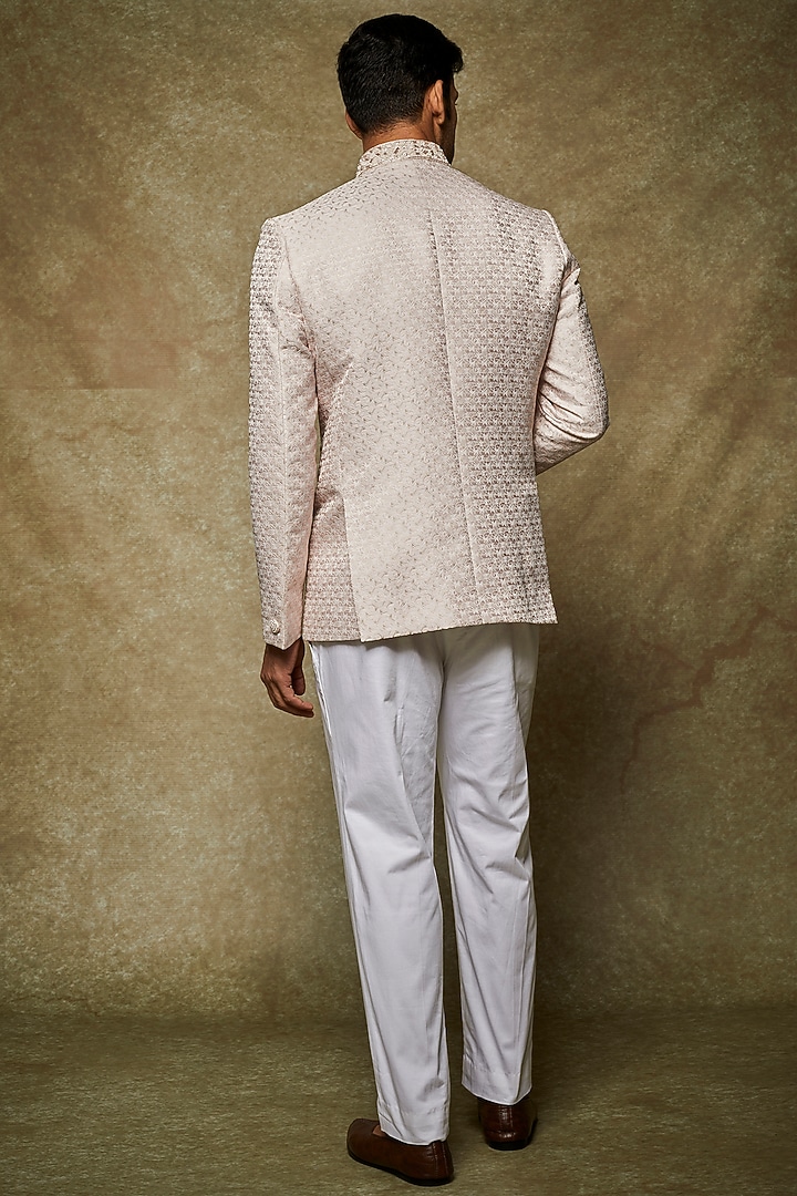 Light Pink Jacquard Embroidered Jodhpuri Set by Nero by Shaifali & Satya at Pernia's Pop Up Shop