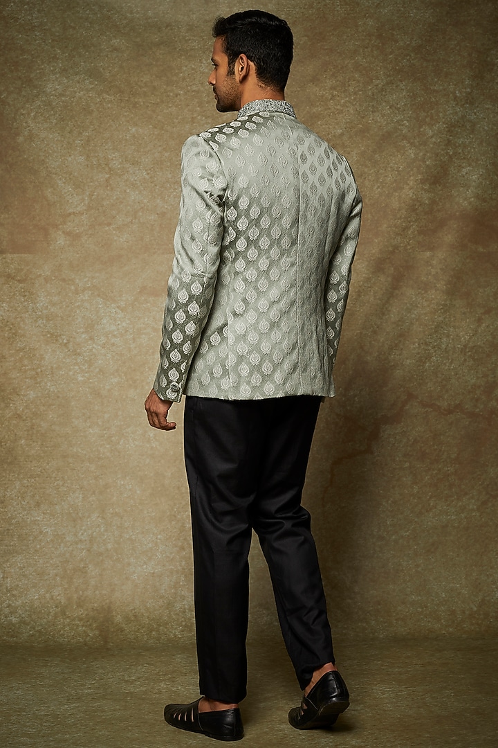Pastel Green Jacquard Embroidered Jodhpuri Set by Nero by Shaifali & Satya at Pernia's Pop Up Shop