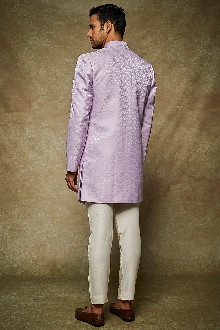 Lilac Jacquard Wedding Indowestern Set by Nero by Shaifali & Satya at Pernia's Pop Up Shop