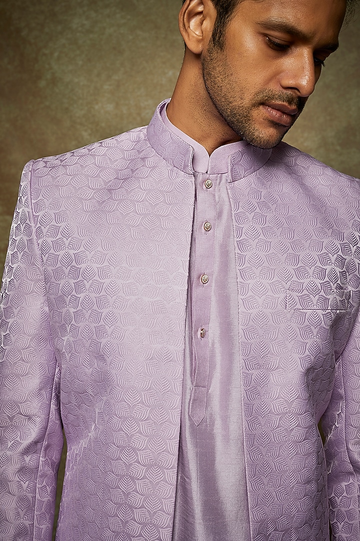 Lilac Jacquard Wedding Indowestern Set by Nero by Shaifali & Satya at Pernia's Pop Up Shop
