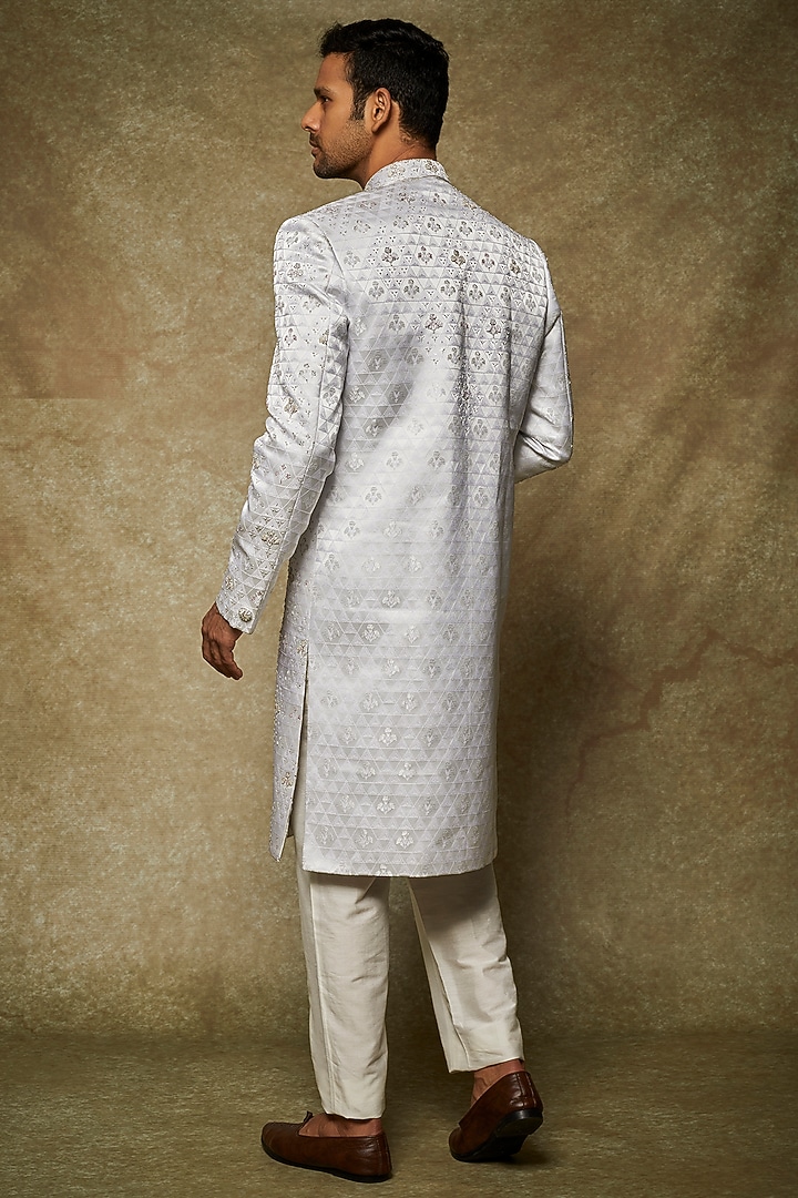 White Jacquard Embroidered Wedding Sherwani Set by Nero by Shaifali & Satya at Pernia's Pop Up Shop