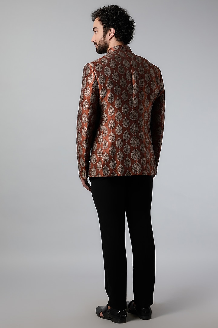 Brown Jacquard Wedding Bandhgala Set by Nero by Shaifali & Satya at Pernia's Pop Up Shop