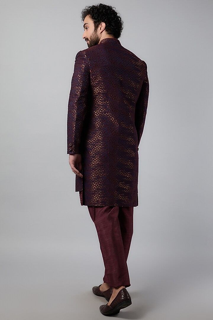 Purple Jacquard Wedding Indowestern Set by Nero by Shaifali & Satya at Pernia's Pop Up Shop