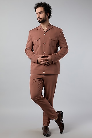 Rust Textured Fabric Jacket Set by Nero by Shaifali & Satya
