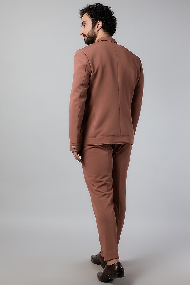 Rust Textured Fabric Jacket Set by Nero by Shaifali & Satya at Pernia's Pop Up Shop