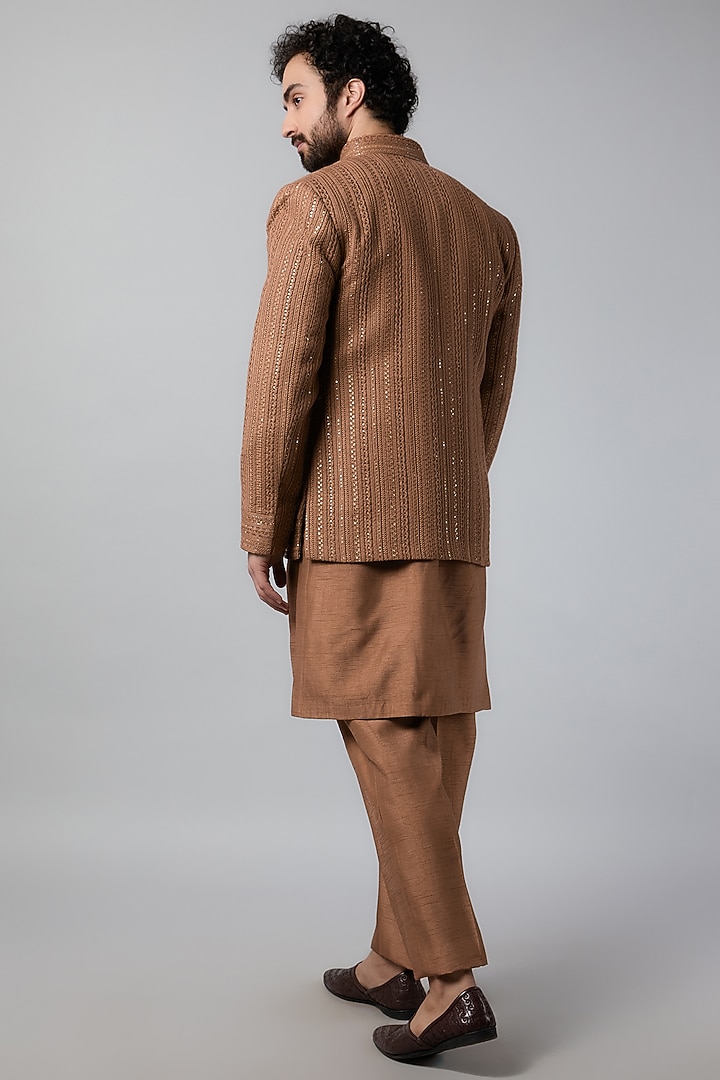 Brown Lucknowi Hand Work Wedding Indowestern Set by Nero by Shaifali & Satya at Pernia's Pop Up Shop