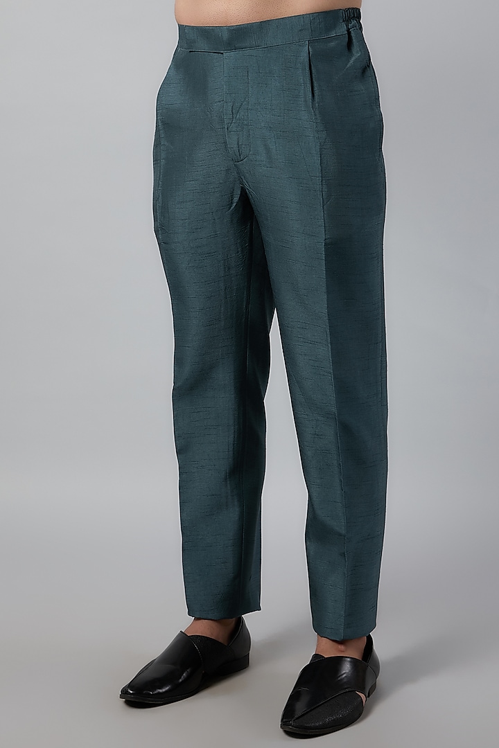 Teal Green Linen Silk Wedding Indowestern Set by Nero by Shaifali & Satya at Pernia's Pop Up Shop