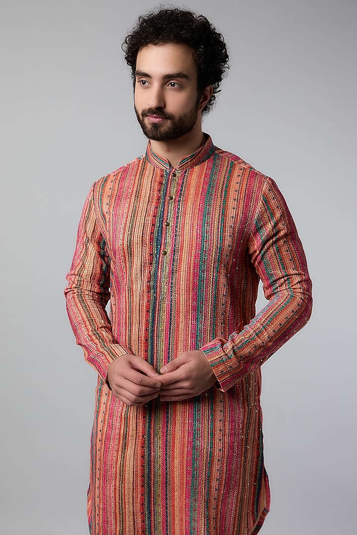 Multi-Colored Pure Velvet Kurta Set by Nero by Shaifali & Satya at Pernia's Pop Up Shop