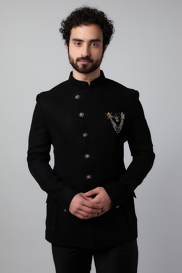 Black Suiting Jodhpuri Set by Nero by Shaifali & Satya at Pernia's Pop Up Shop