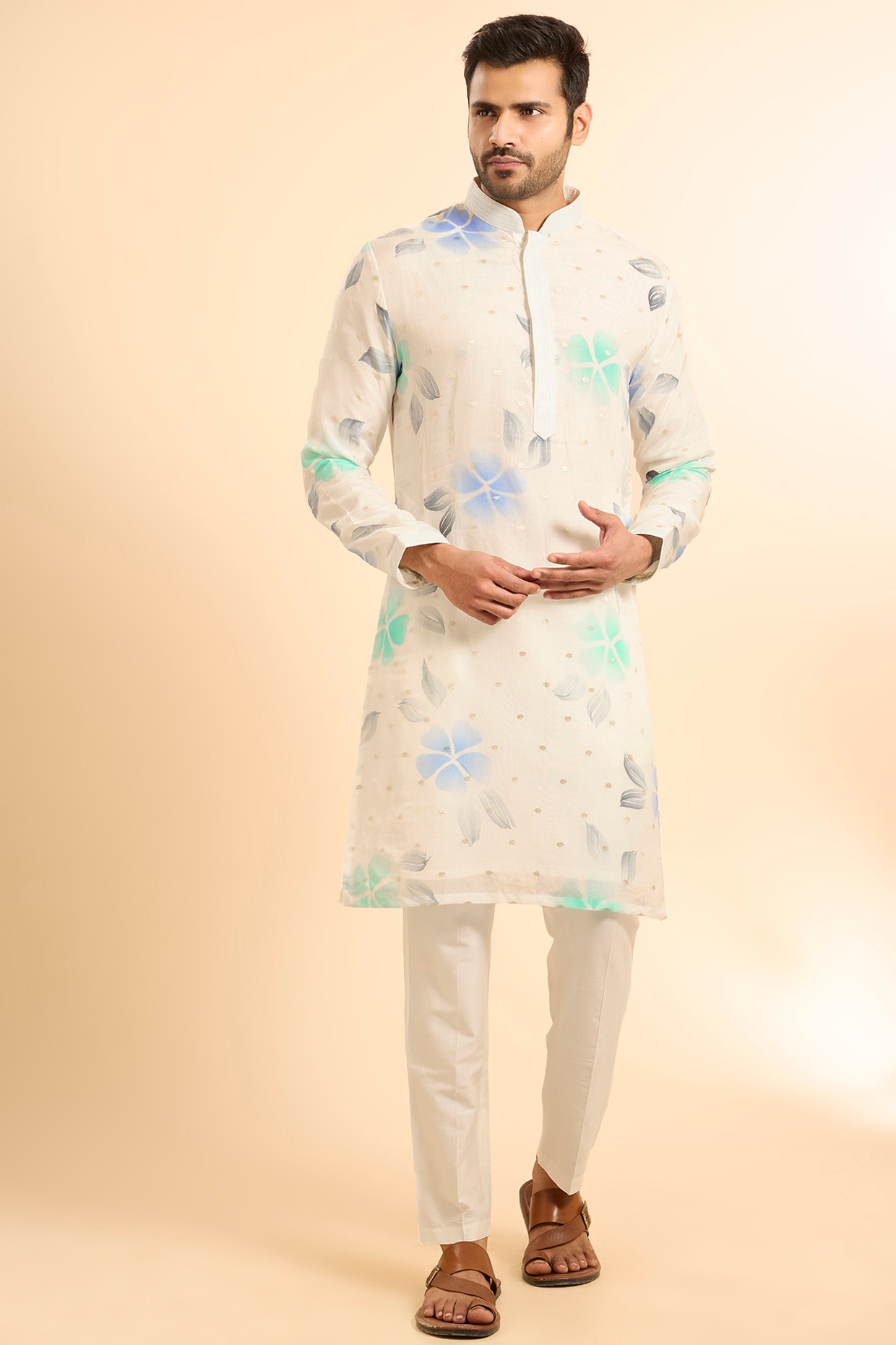 Nero by Shaifali & Satya White Chanderi Silk Handpainted Kurta Set