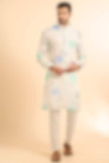 White Chanderi Silk Handpainted Kurta Set by Nero By Shaifali & Satya at Pernia's Pop Up Shop