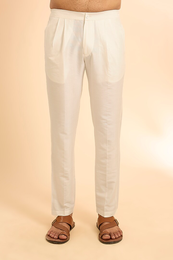 White Chanderi Silk Handpainted Kurta Set by Nero by Shaifali & Satya at Pernia's Pop Up Shop
