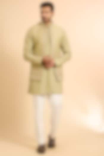 Green Silk Handwork Open Bundi Jacket Set by Nero by Shaifali & Satya at Pernia's Pop Up Shop