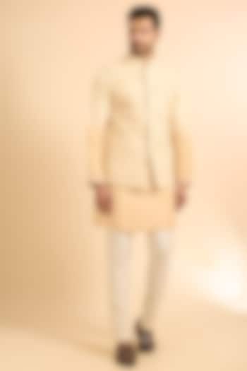 Beige Silk Handwork Bundi Jacket Set by Nero by Shaifali & Satya at Pernia's Pop Up Shop