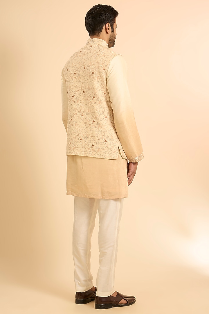 Beige Silk Handwork Bundi Jacket Set by Nero by Shaifali & Satya at Pernia's Pop Up Shop