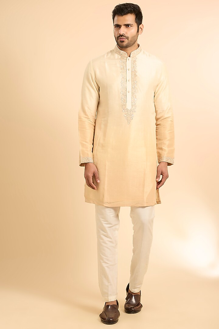 Beige Silk Handwork Bundi Jacket Set by Nero by Shaifali & Satya at Pernia's Pop Up Shop