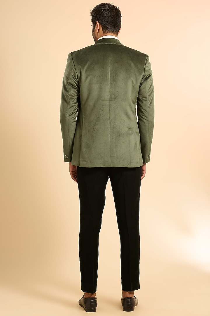 Green Suede Blazer by Nero by Shaifali & Satya at Pernia's Pop Up Shop