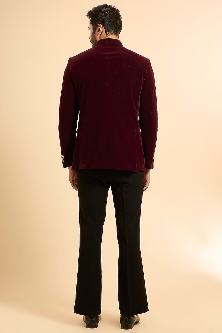 Wine Cotton Velvet Handwork Jodhpuri Set by Nero by Shaifali & Satya at Pernia's Pop Up Shop