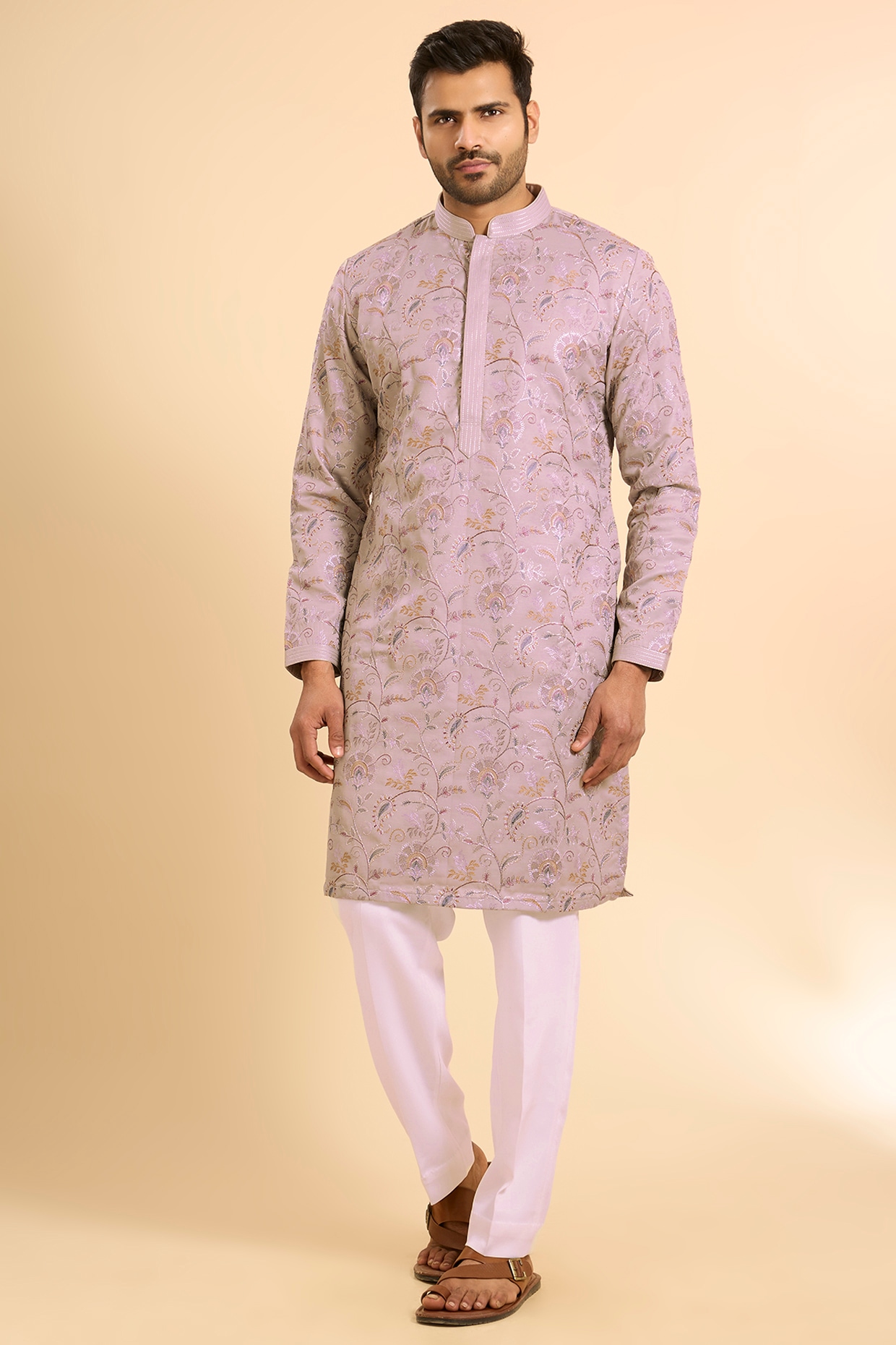 Nero by Shaifali & Satya Grey Silk Threadwork Kurta Set