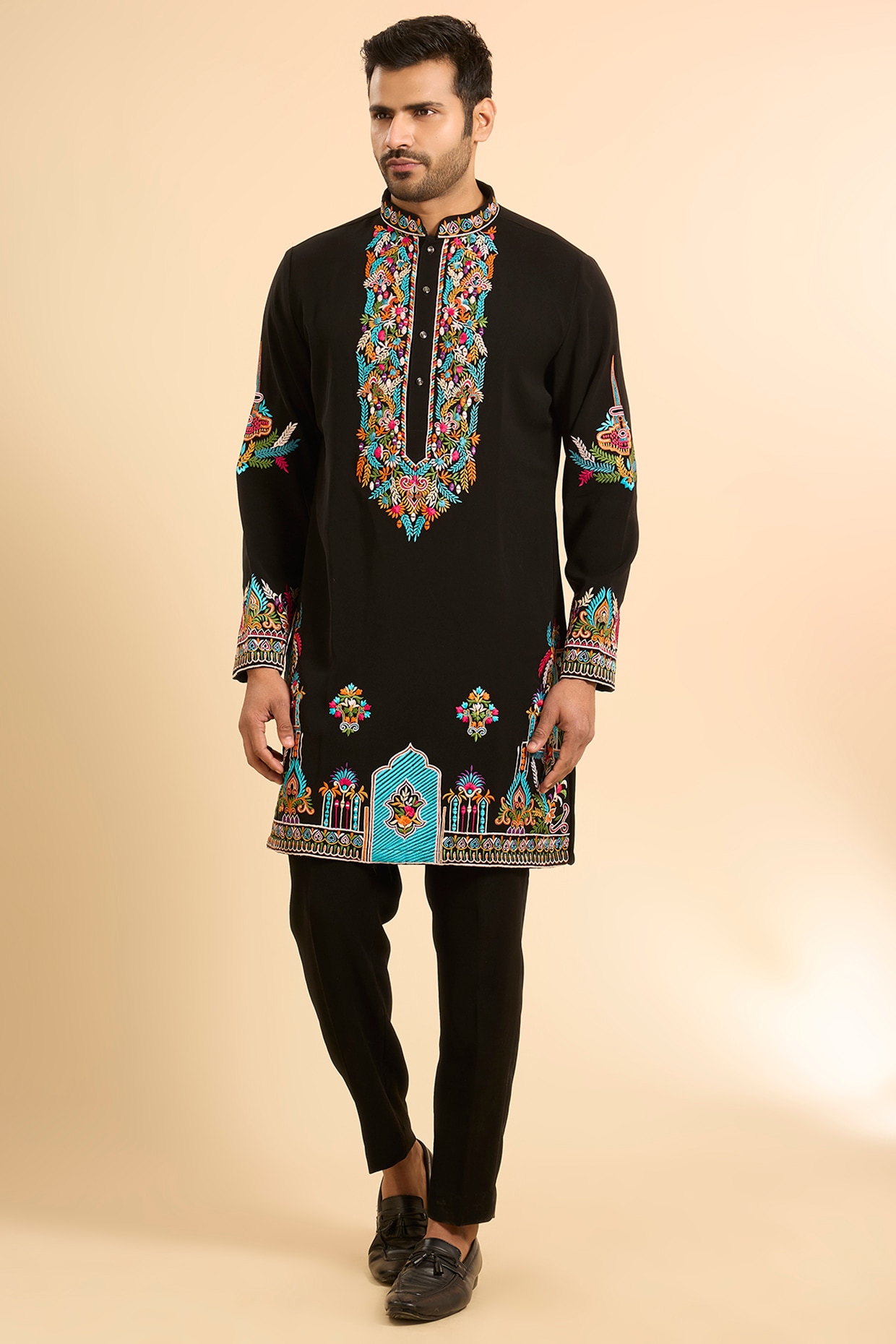 Nero by Shaifali & Satya Black Boomario Fabric Threadwork Kurta Set