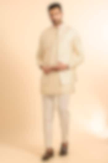 Ivory Silk Threadwork Open Bundi Jacket Set by Nero by Shaifali & Satya at Pernia's Pop Up Shop