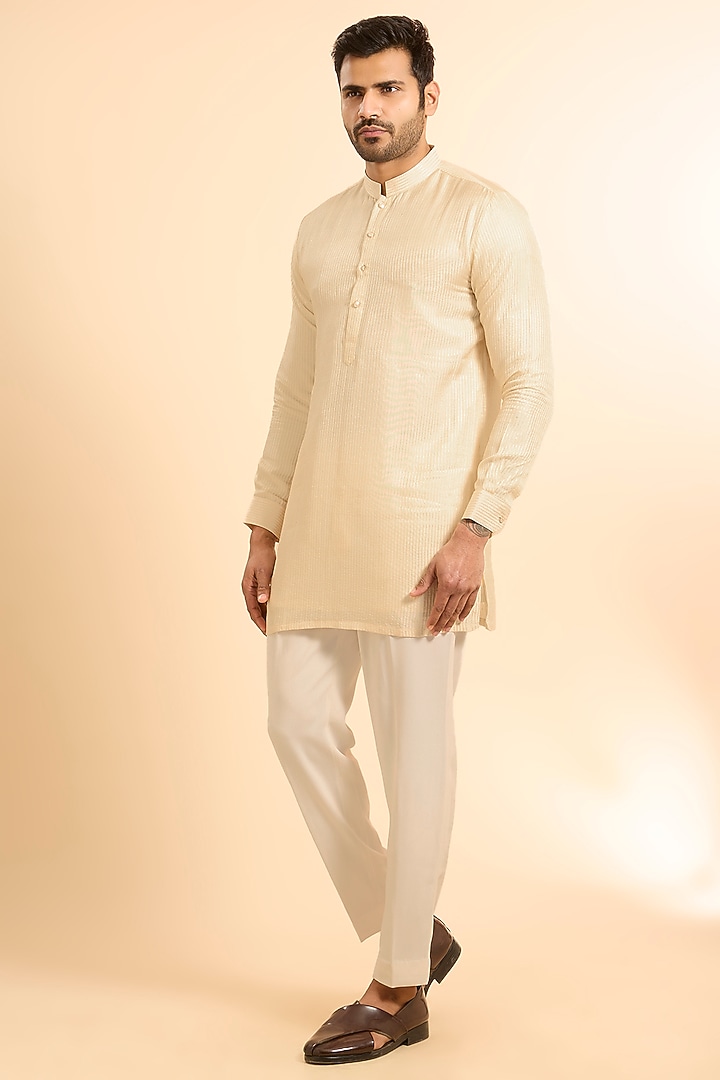 Ivory Silk Threadwork Open Bundi Jacket Set by Nero by Shaifali & Satya at Pernia's Pop Up Shop