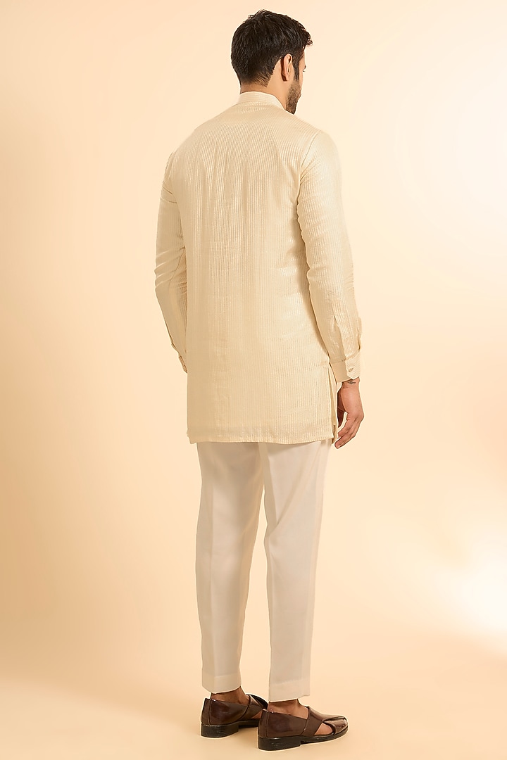 Ivory Silk Threadwork Open Bundi Jacket Set by Nero by Shaifali & Satya at Pernia's Pop Up Shop